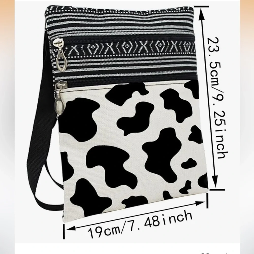 🆕 Milk Cow Spot Messenger Bag Small Ethnic Pattern Adjustable Strap Crossbody